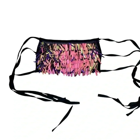 Purple Iridescent Sword Sequins Crop Top Dangling on Purple Mesh Fabric - Picture 3 of 7